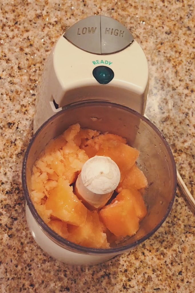 cantaloupe in a mixer