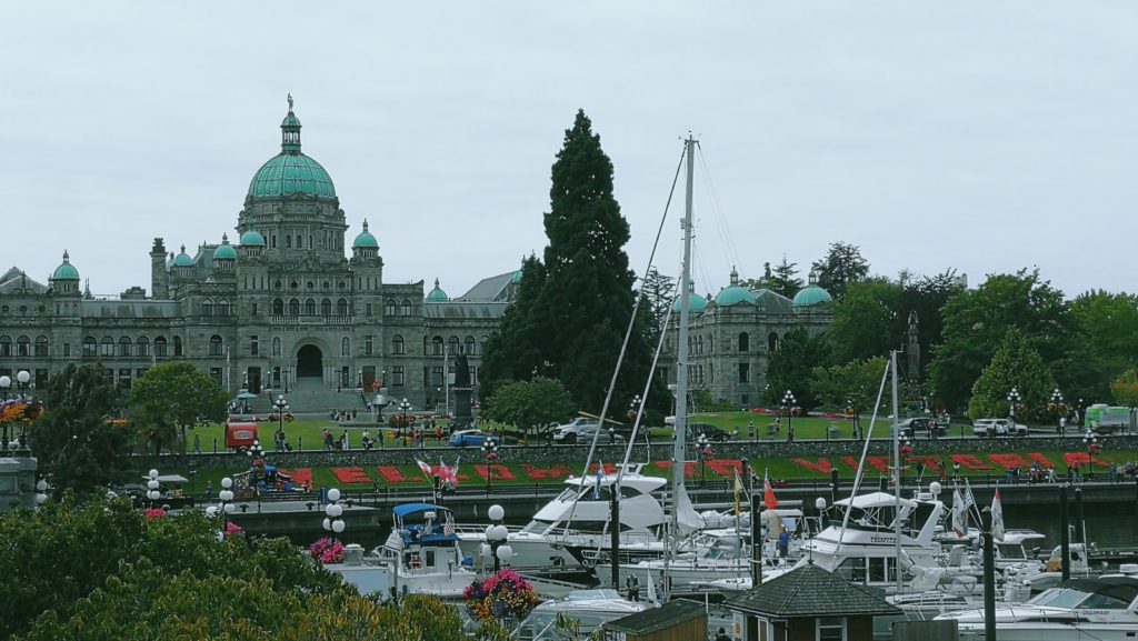 Victoria building with boats on Vancouver Island