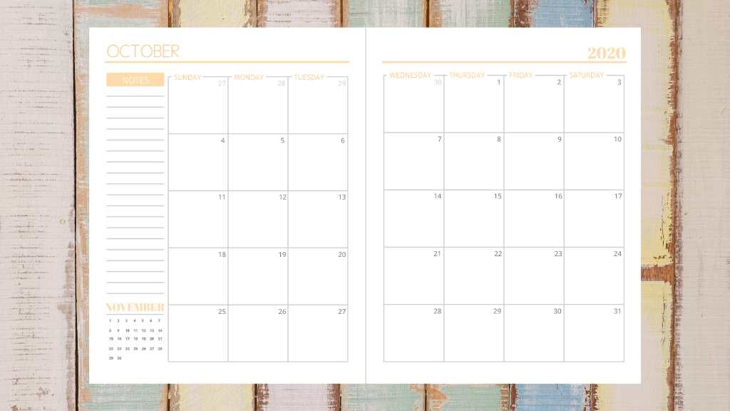 monthly spread October 2020 template