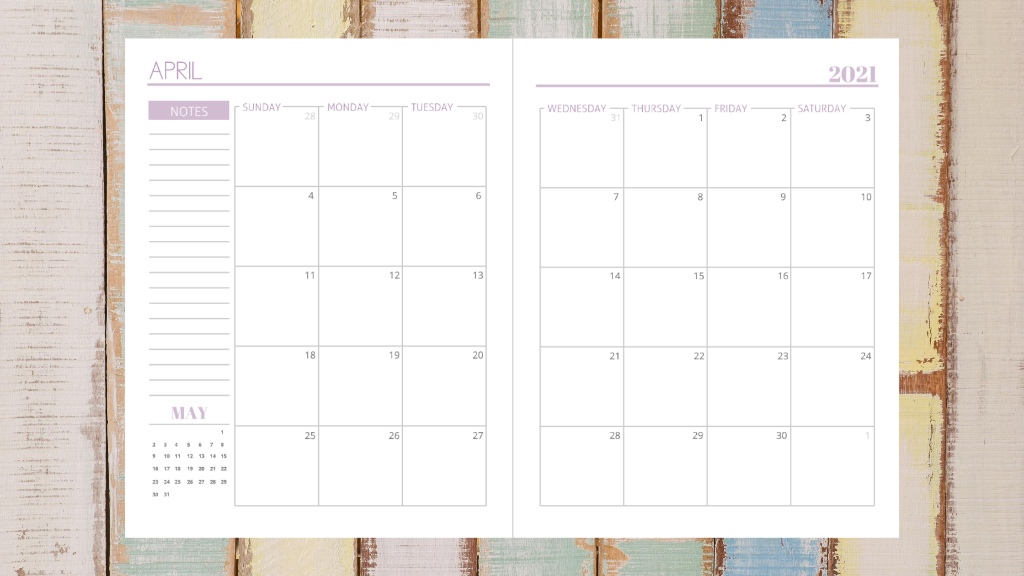 monthly spread April 2021 template